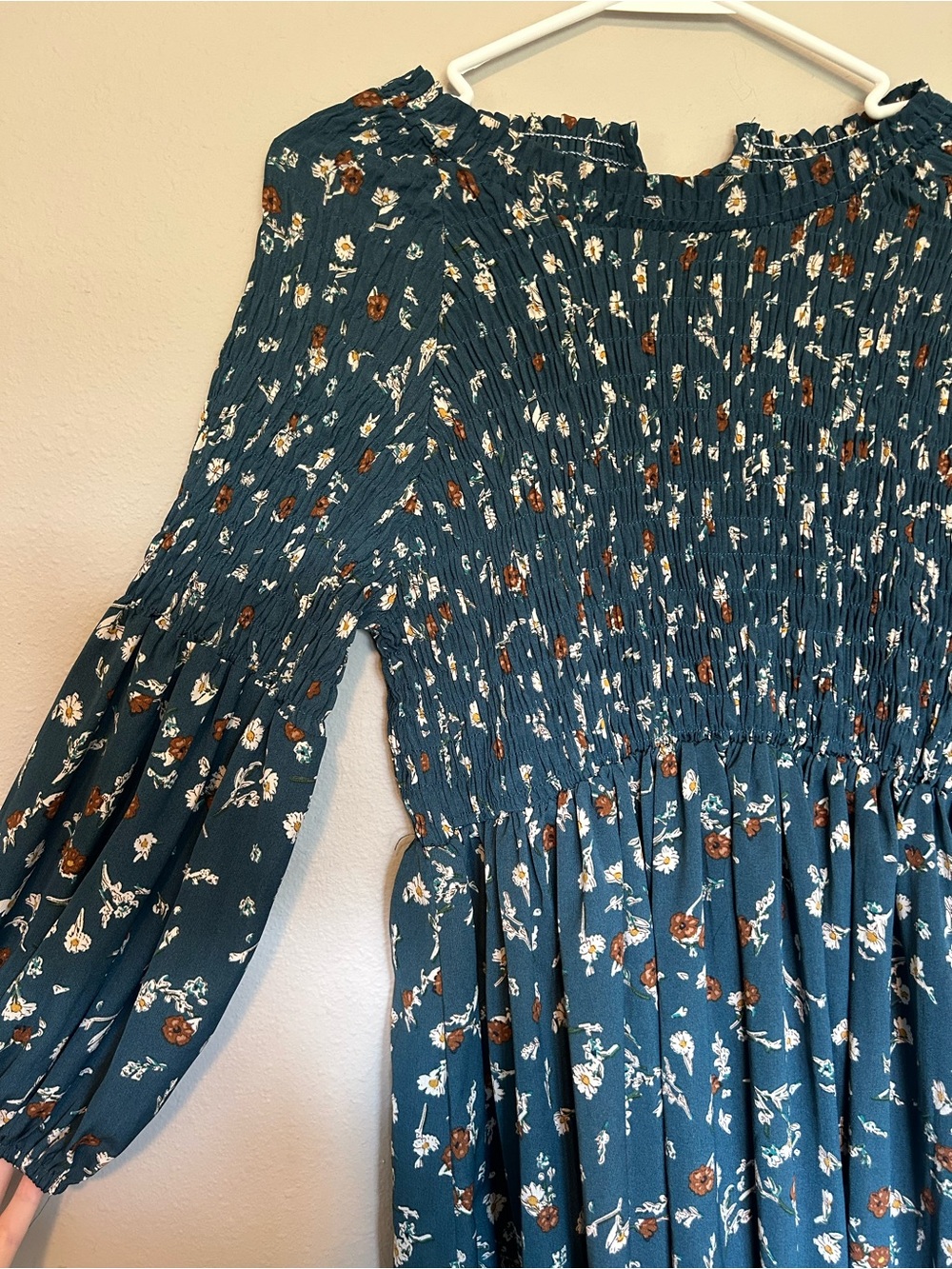 Boutique Woman’s Floral Smocked Dress in Teal Green
